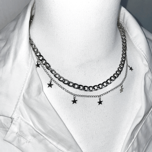 [Kira Kira] 별 레이어드 체인 목걸이 키치 펑크
