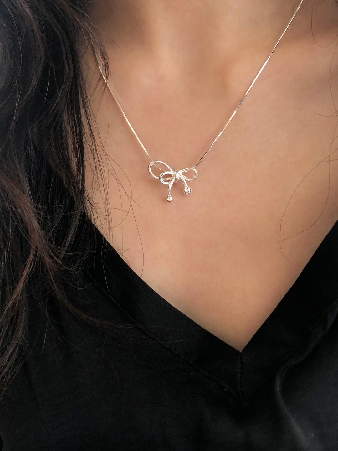 [925 silver] 라핀 리본 은 목걸이