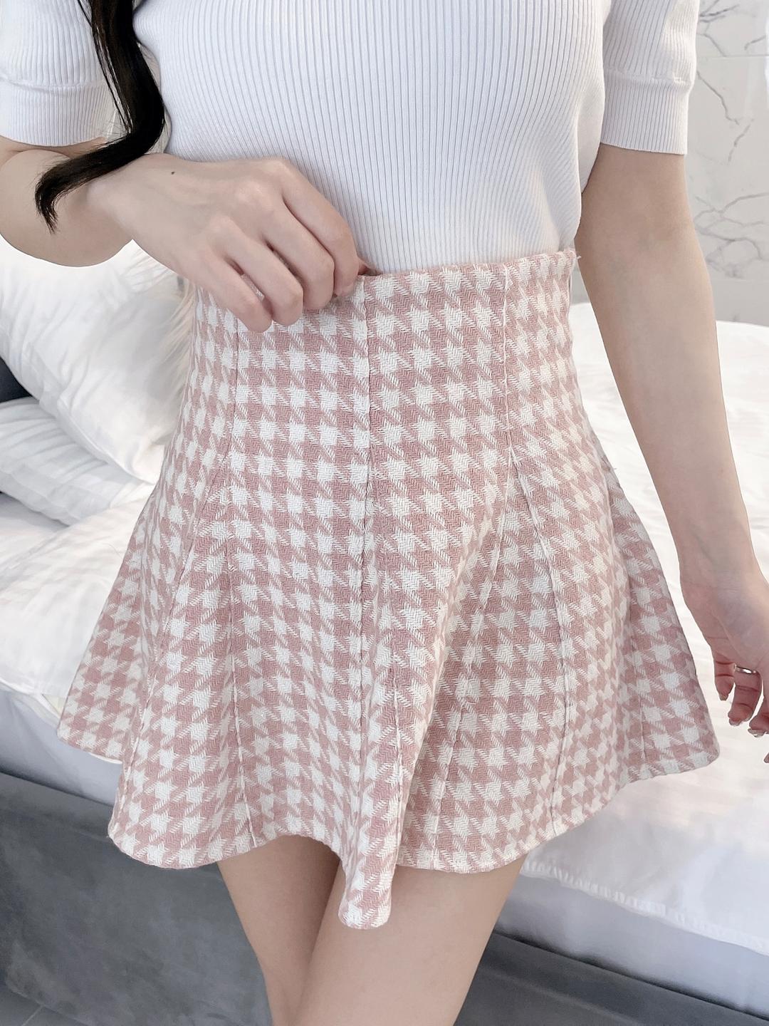 Lumignon original ♥ houndstooth high waist skirt【ピンク】 | Lumignon powered by BASE