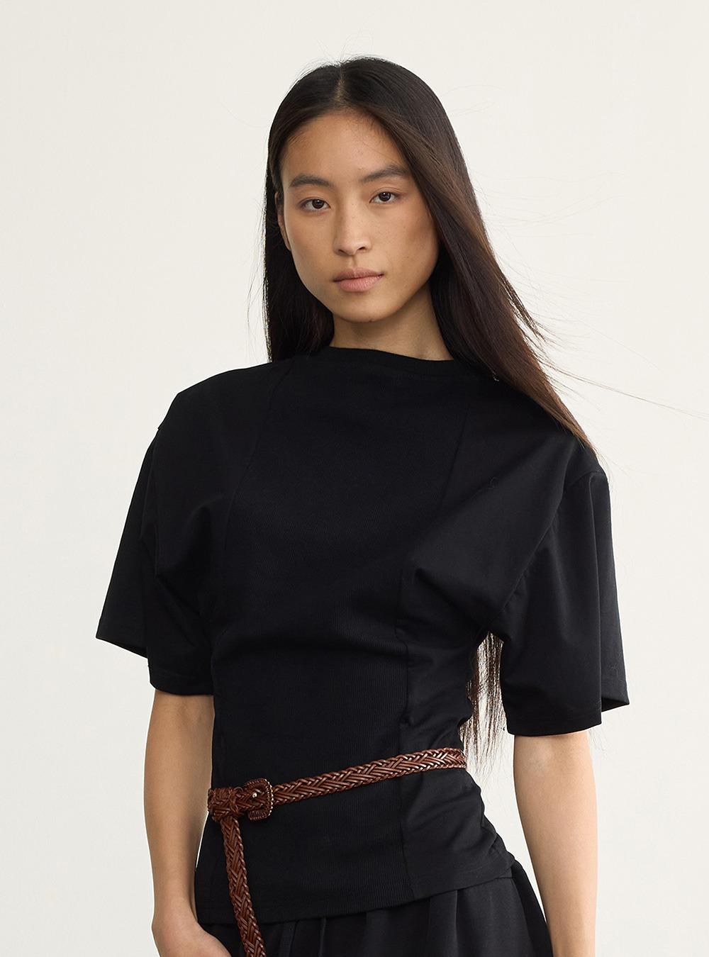 Wide-Shoulder Ribbed Crewneck Tee (2color)