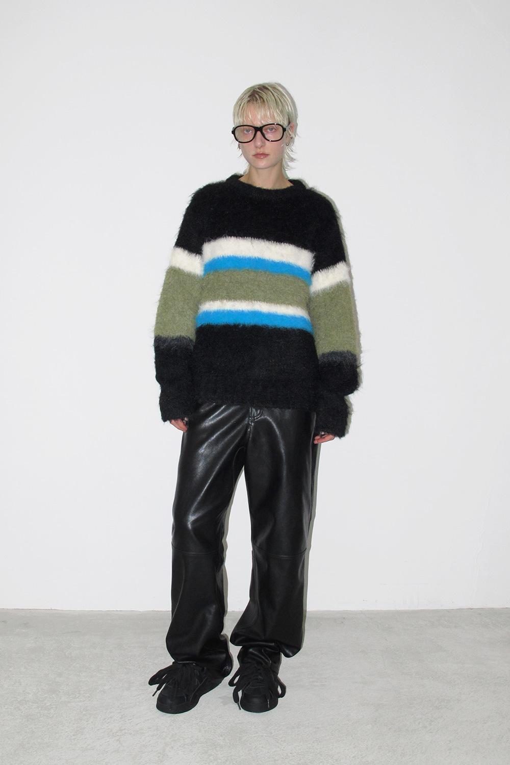 HAIRY COLOR BLOCK KNIT, BLACK