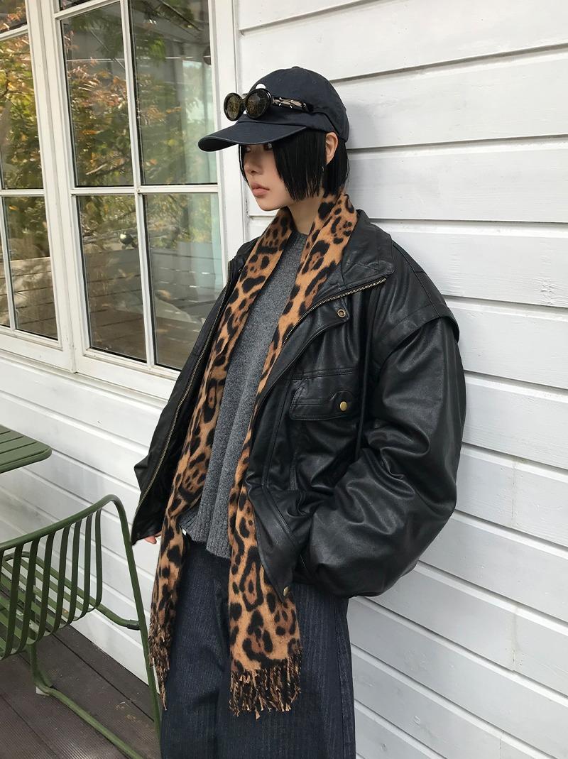 (3온스) VINTAGE HIGH-NECK LEATHER JUMPER (brown / black)