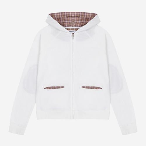 1/2 POCKET PATCHWORK HOODIE ZIP UP (WHITE)