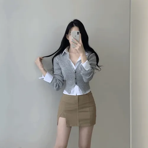 (여리글램ღ,몸매보정!!)  하앤 울 브이넥 크롭 트임 니트 가디건 4color