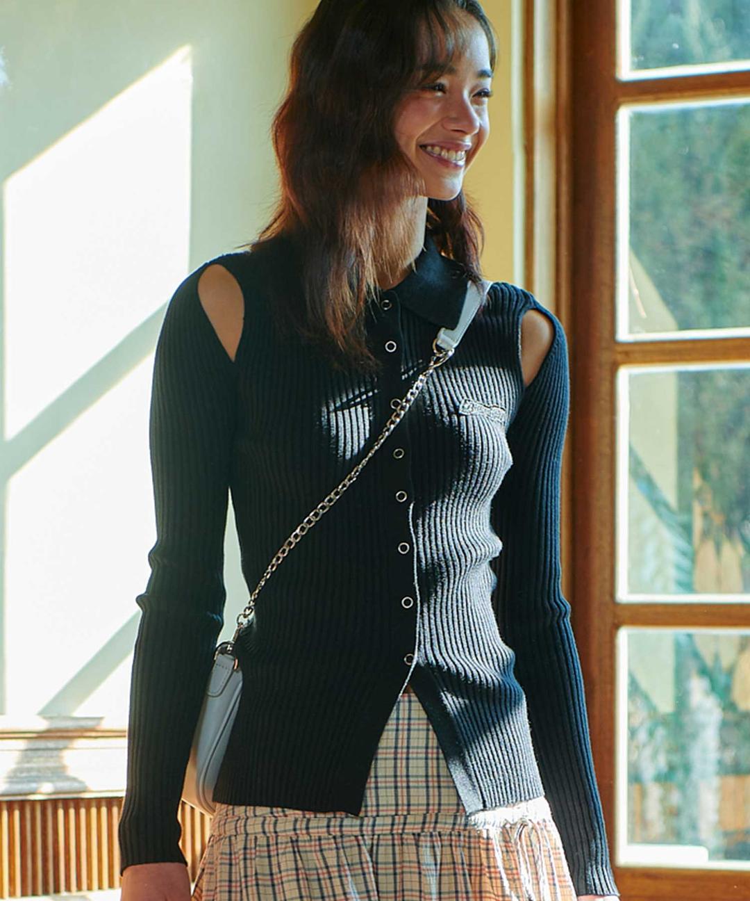 Slit Golgi knit-Black