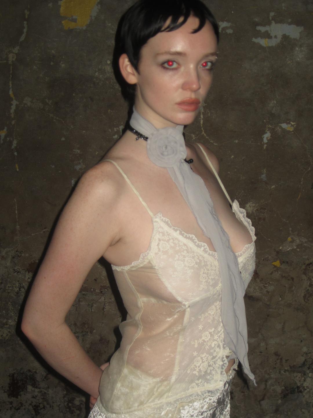 Rose Ribbon Scarf /Gray