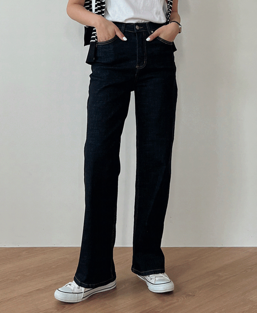 롱 세미와이드 히든밴딩 생지 데님 팬츠