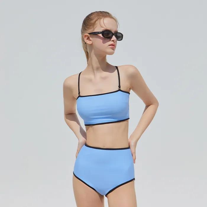 바인딩 심플 하이웨스트 비키니 - Blue