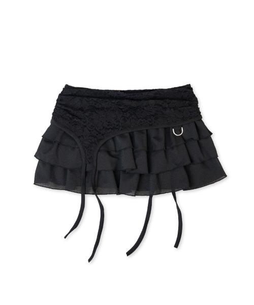레이스 가터 프릴 스커트 [블랙]
