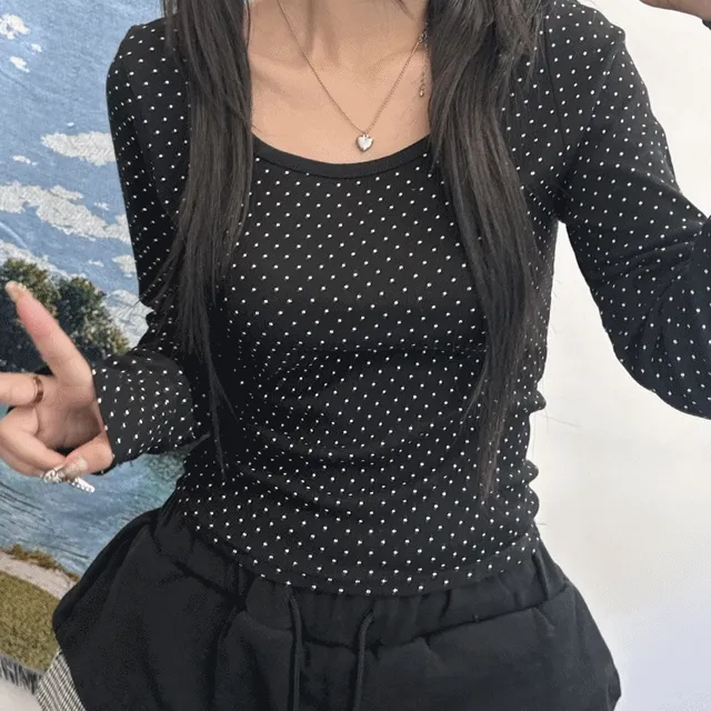 키치 큐티 도트 포인트 라운드 베이직 올데이 티셔츠(3color)