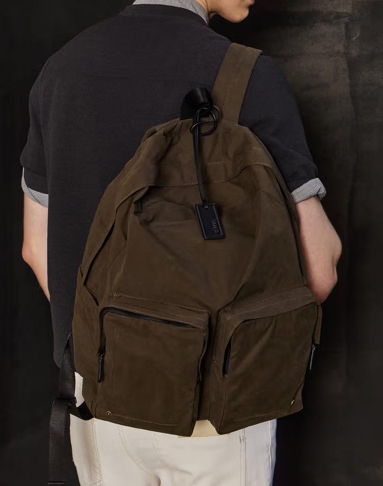 카키 로고자수 나일론 백팩