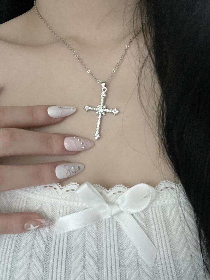 Cubic Silver Cross Necklace
