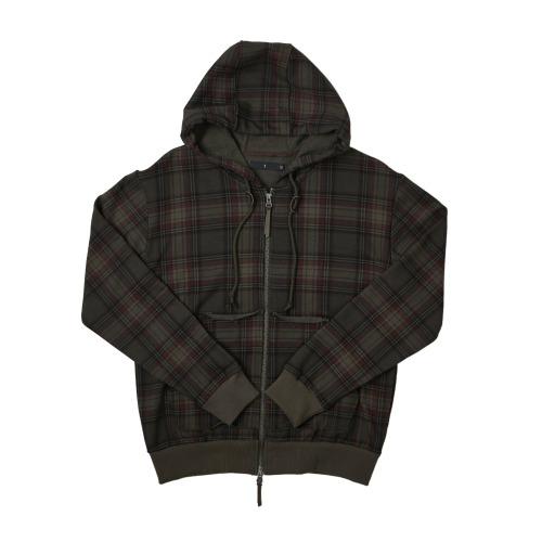 TARTAN CHECK 2WAY HOODIE ZIP UP (OLIVE)