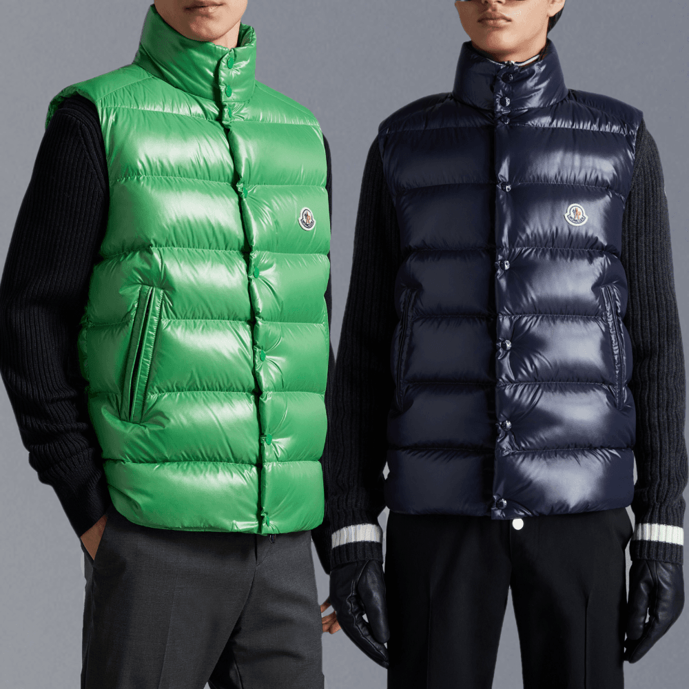 몽클레르 남성용 팁 다운 질레 패딩 조끼 그린 나이트 블루