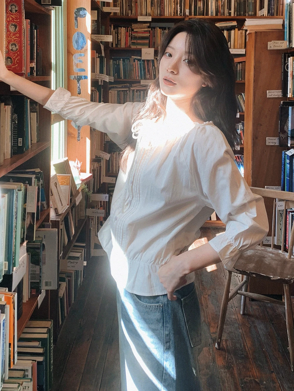 [얼리스프링15%] made. 퓨어무드 핀주름 셔링코튼 블라우스