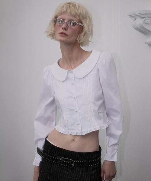 Lace Frill Crop Blouse [White]