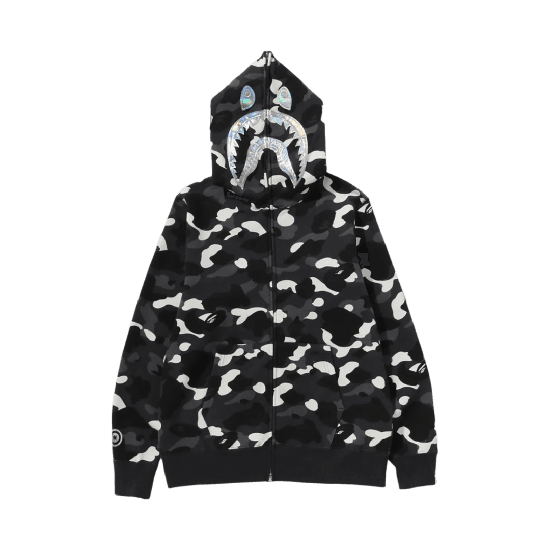 베이프 시티 카모 샤크 풀 집 후드 블랙
