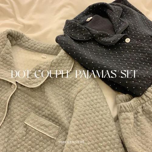 ⛄주문폭주/고퀄리티⛄ 포근 누빔 도트 커플 수면잠옷 파자마 홈웨어 세트 (2color)