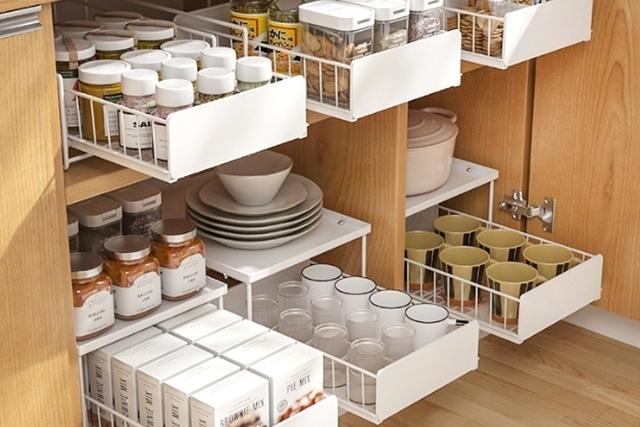 고강도 튼튼한 싱크대 하부장 슬라이딩 적층 선반 2type / 2단