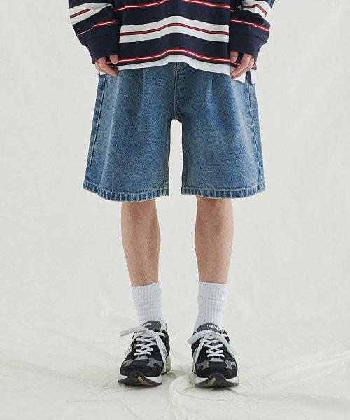 와이드 데님 하프 팬츠 [라이트 블루]