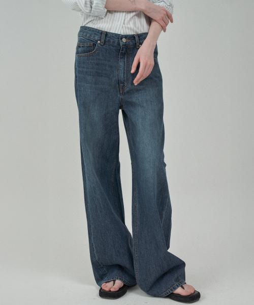 빈티지 롤업 와이드 데님 - Dark Blue