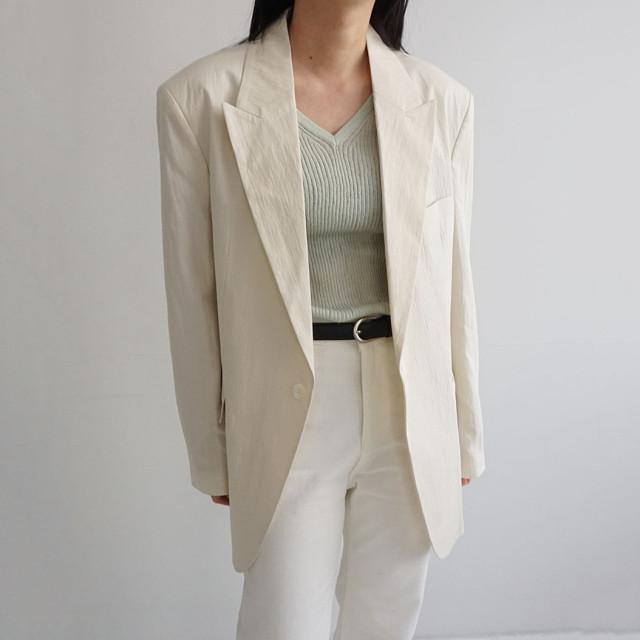 바스락 나일론 오버핏 원버튼 자켓 (크림,네이비)