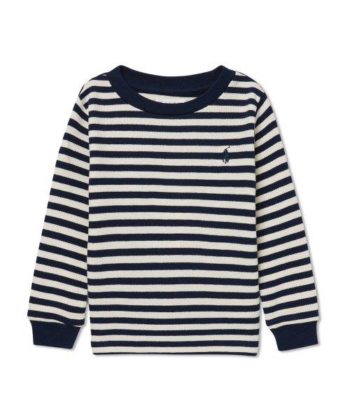 베이비 남아 와플 풀오버 니트 셔츠 - 크림/네이비