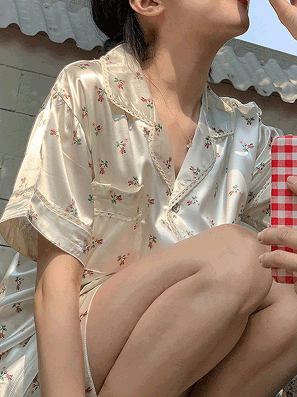 실키셔링 반팔 상하세트 파자마 잠옷