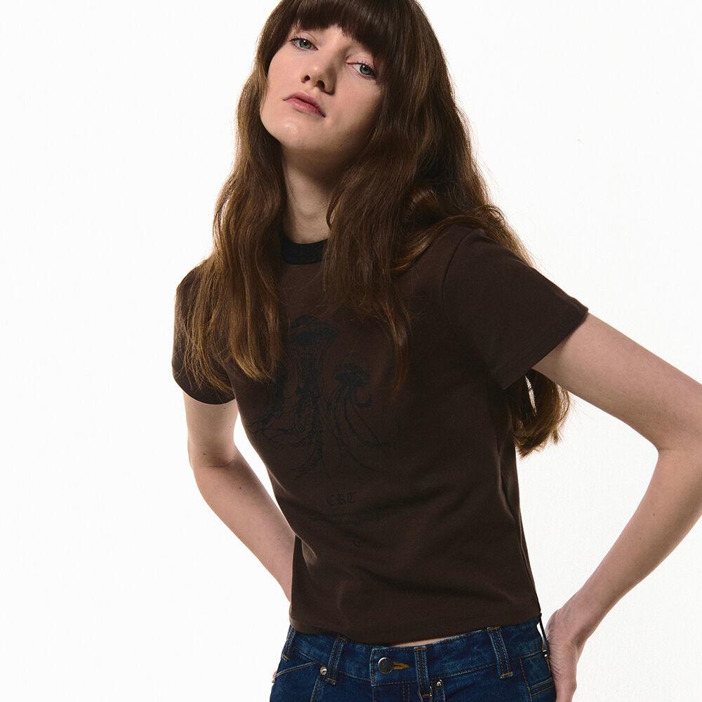 JELLYFISH PRINTED CROP TEE [BROWN]