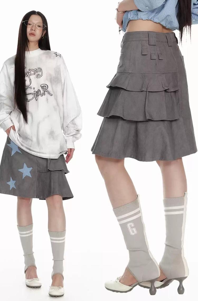 JIKOO Fun Splicing Star Pleats Skirt