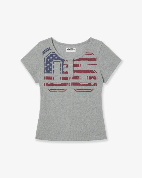 USA BANNER HENLY NECK TEE [MELANGE GREY]