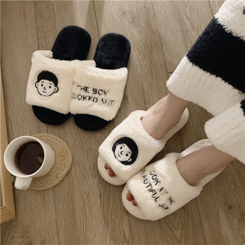 [층간소음 방지 실내화] 너랑나 커플 겨울 퍼 홈 슬리퍼 (2type)