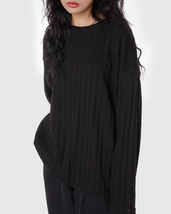 언더 스트라이프 라운드 롱 슬리브