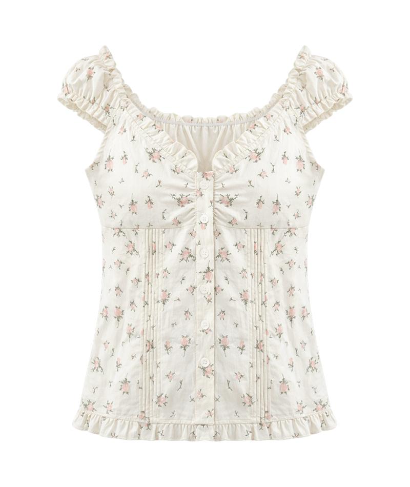 로제 플라워 프릴 블라우스