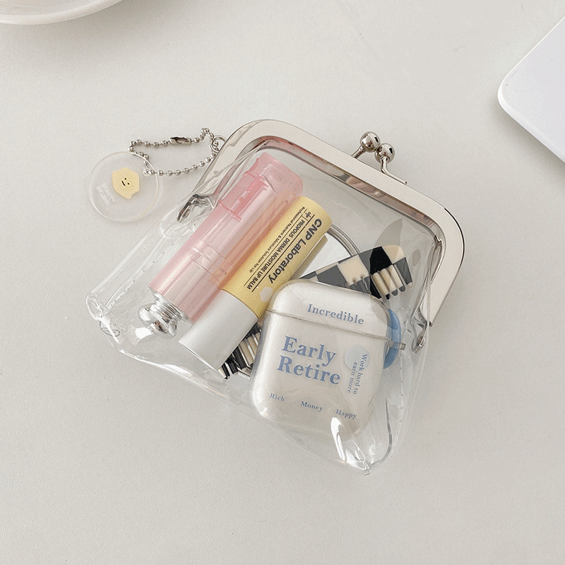 [빠른출고/1+1할인] 투명 pvc 실버 버클 동전 화장품 파우치