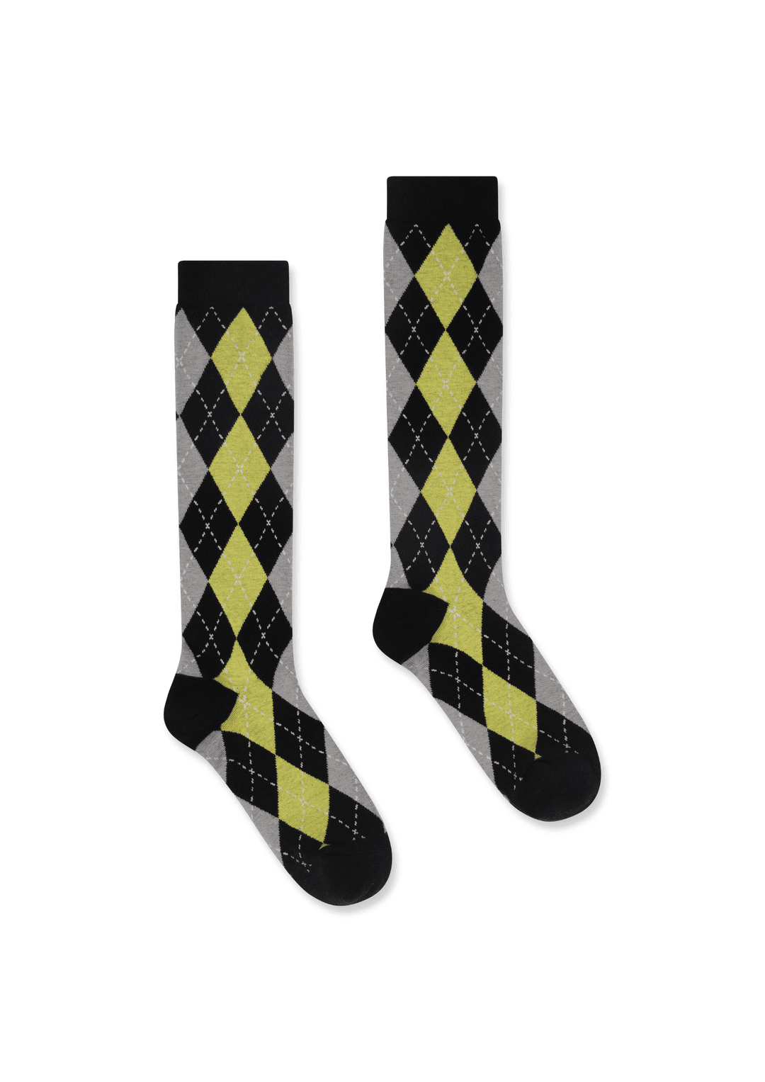 ARGYLE SOCKS IN GREY & LIME - Black