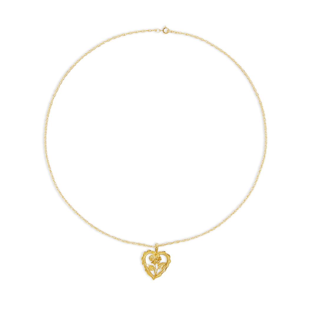 THE 14KT HEART ROSE PENDANT NECKLACE