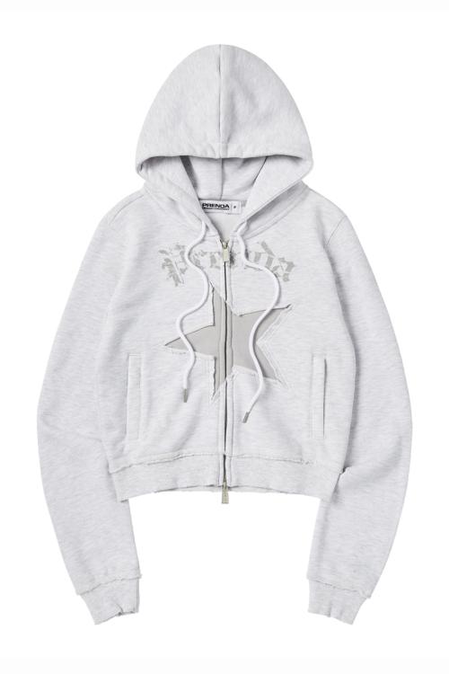 프렌다(PRENDA)  STAR CUT-OFF HOOD ZIP-UP GRAY - 사이즈 & 후기 | 무신사