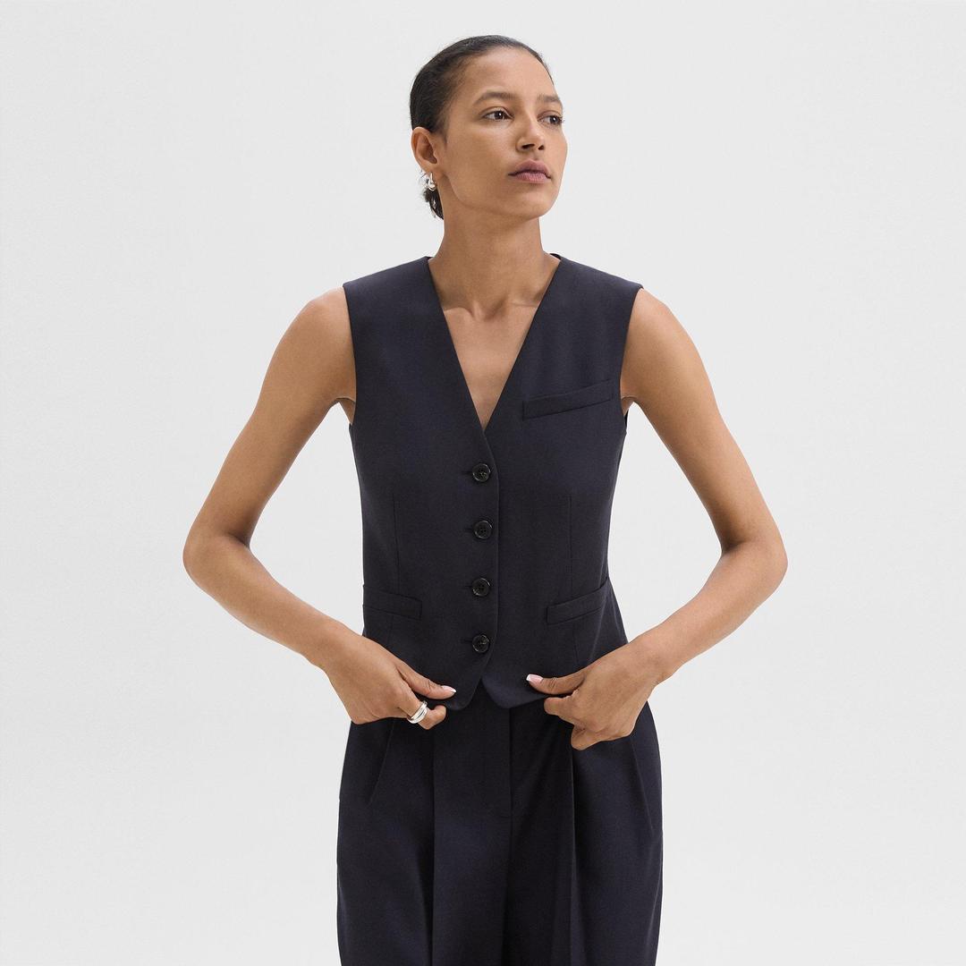 Sleek Flannel Slim Vest | Theory