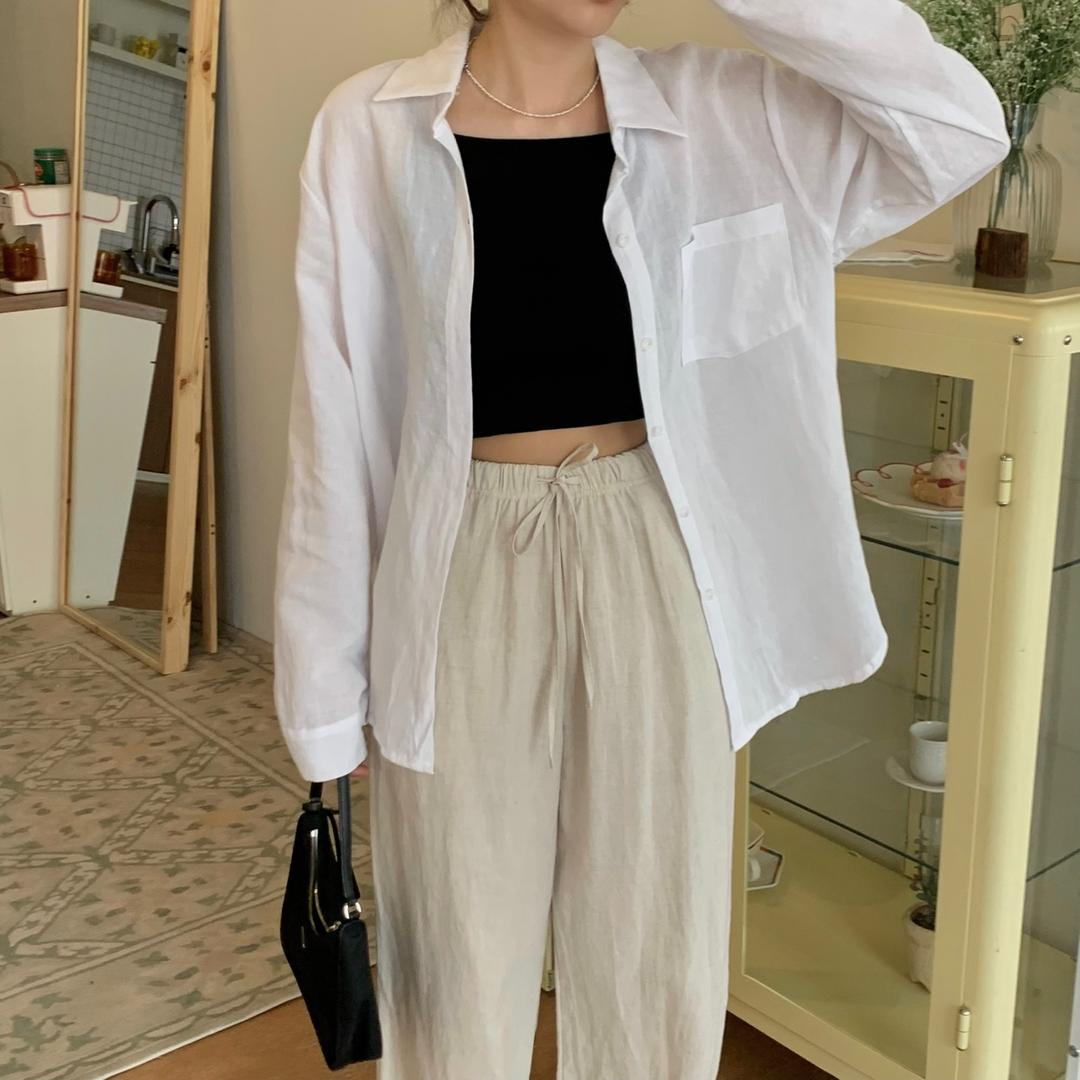 그리니스튜디오 [8col 루즈핏린넨셔츠] 믹스컬러 린넨 휴양지 코튼 포켓 후들후들 베이직 루즈핏 셔츠