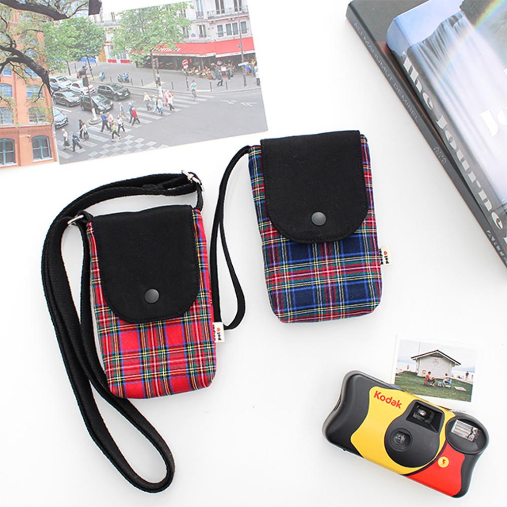 [주문제작] 빈티지 체크 필름 카메라 파우치