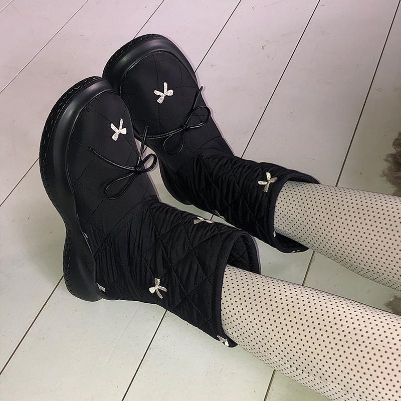 웨이브 리본퀼팅패딩부츠 (4color)