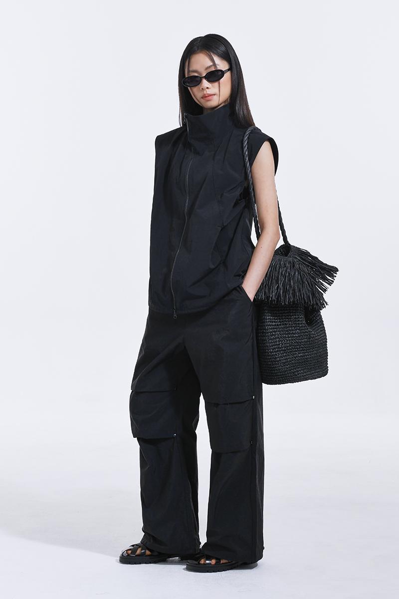 밀리터리 와이드 파라슈트 나일론 팬츠 BLACK