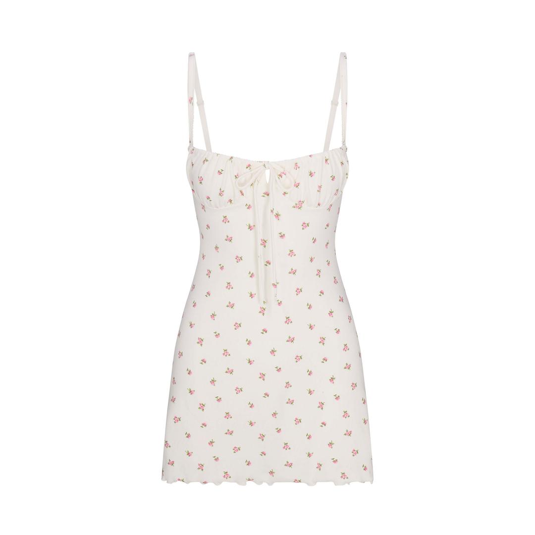 LOGO POINTELLE MINI DRESS | MARBLE PINK ROSEBUD PRINT