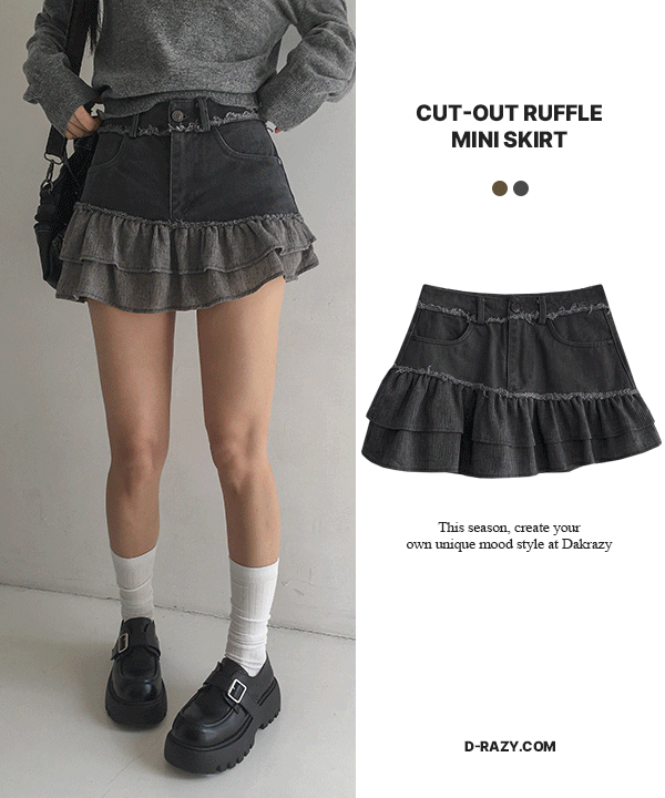 [속바지내장] 가비 언발 컷팅 러플 미니 스커트