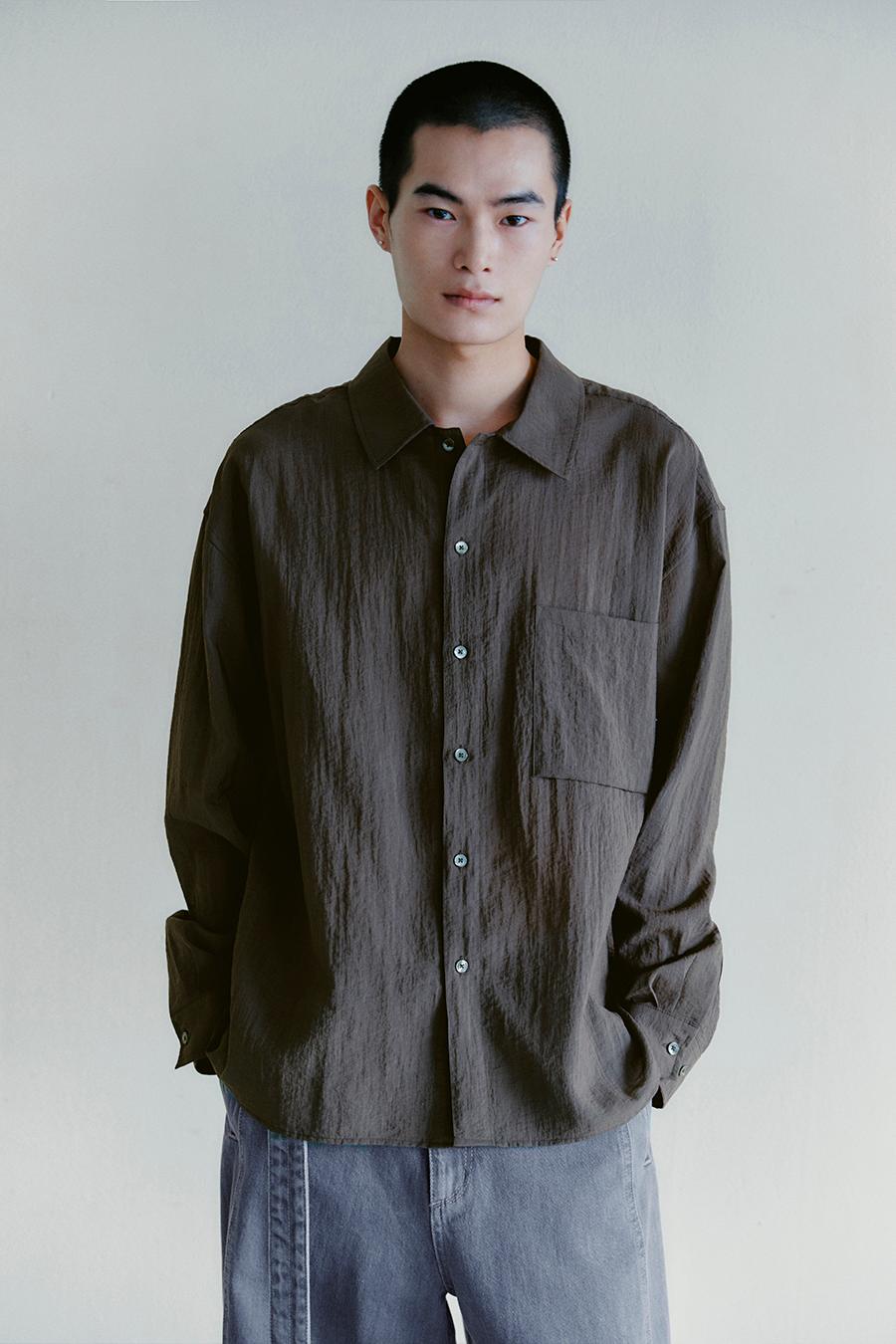 드레이프 실키 셔츠 BROWN