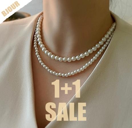 [1+1 특별 할인] 3/4/6/8mm 미니 크림 진주 레이어드 초커 목걸이