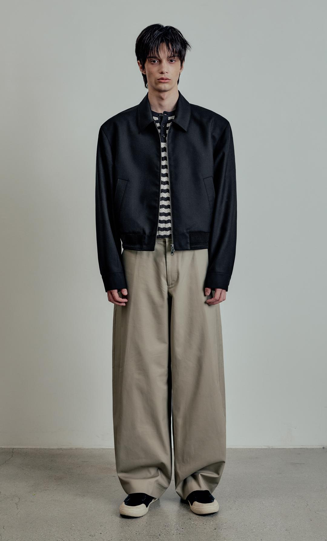 팟 커브드 코튼 와이드 팬츠 BEIGE