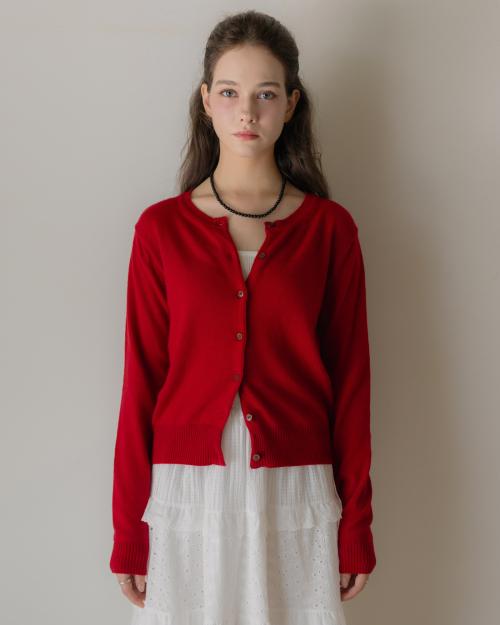 베이직 라운드넥 카디건 - 레드