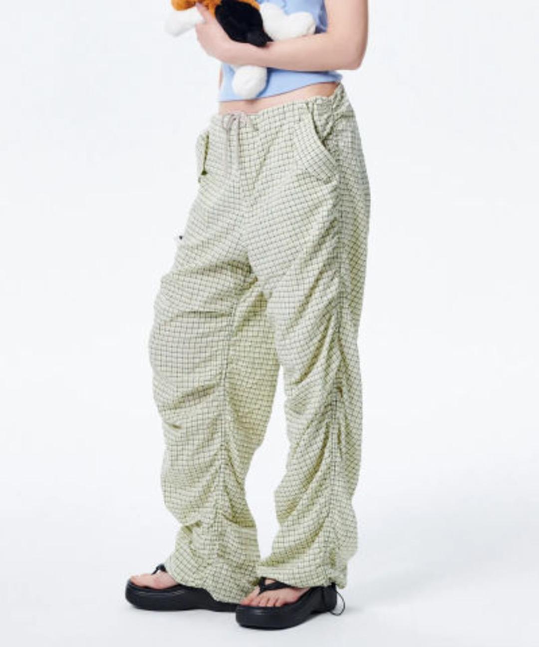 러닝하이 CHECK SHIRRING PARACHUTE PANTS (Yellow)